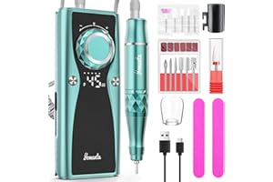 YOMANTA Torno para Uñas Profesional 45000 RPM, Portatil Pulidor Lima Electrica Uñas, USB Recargable 10H+ Duración de la Batería con 12 Bits, Torno de Uñas Inalambrico, Pantalla LCD, para Uñas de Gel - Verde