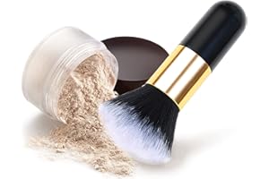 SRUIDYLADY Brocha gorda maquillaje polvos, brocha polvos compactos, brocha para polvos sueltos, brocha de maquillaje cabeza redonda grande, pinceles para maquillaje cepillo con fibras de felpa negro y dorado