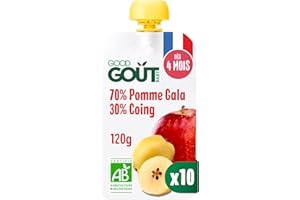 GOOD GOÛT - Gourdes Pomme Coing - Purée Bébé - Dès 4 Mois - 70 % Pomme, 30 % Coing - Sans Sucres Ajoutés* - Fabriqué En France - 120g