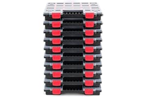 PROSPERPLAST Kistenberg 10x Sortimentskasten NORS14 Sortierbox Set Sortierkasten Kleinteilemagazin Mit Trennstegen Mit komfortablem und stabilem Griff Durchsichtiger Deckel Kunststoff 34,4 x 24,9 x 5 cm