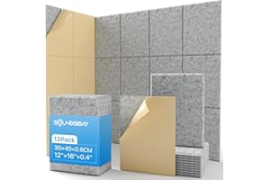 Soundsbay Paneles acústicos autoadhesivos, 12 unidades, absorbentes de sonido, aislamiento acústico, placas de aislamiento acústico para pared de alta densidad, para tratamiento acústico y decoración