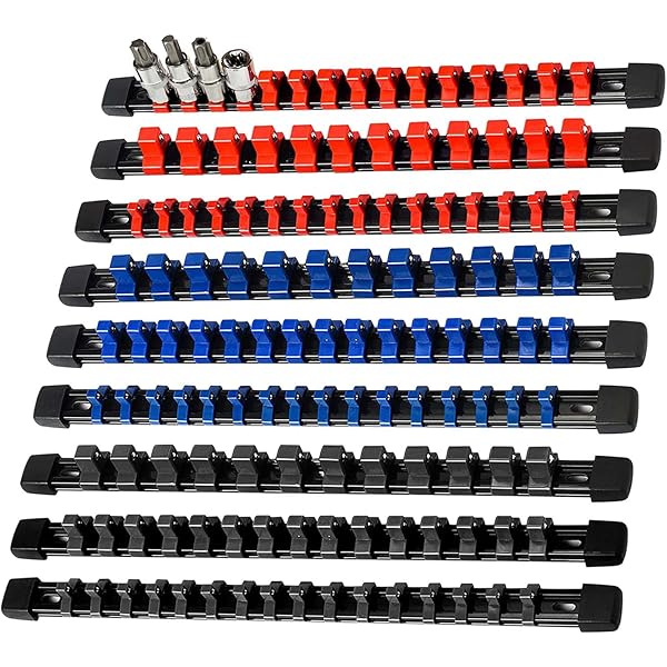 JCK Professional Aluminum Double-Rail Socket Organizer For 3/8" Drive Sockets - 360° Rotating Studs
