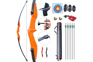 D&Q Set di tiro con l'arco con arco e frecce Set di tiro con l'arco con arco dritto Pratica di tiro Durevole Archi da tiro con l'arco per principianti Adulti Regalo per giochi all'aperto