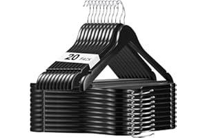 HOUSE DAY Czarne drewniane wieszaki, 20 sztuk, wieszak z litego drewna z antypoślizgowym drążkiem na spodnie, wytrzymały drewniany wieszak na ubrania do szafy, gładkie wykończenie, drewniane wieszaki