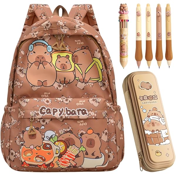 Ueshiramanu Capybara Backpack For Kids Boys Girls Polyester Fashion School Bag Print Travel Stylish Laptop Bookbag Gift Blue - View #9