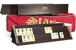 STAR OYUN ALETLERI Semus Premium Holz Rummy/Okey Set – Dunkles Ahsap Okey Takimi mit handbemalten Melamin-Steinen, 104 Spielsteine, 2 Joker, 4 Aufsteller, Würfel, Tragetasche & Zubehör
