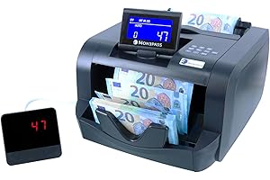 Monepass - Compteuse de billets à quintuple détection des faux billets UV/MGI/MGT/IR/2D - Vitesse 1000 billets/mn -Garantie 2 ans