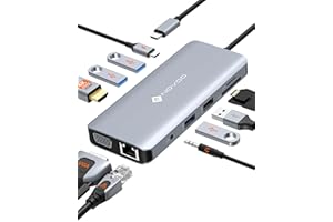 NOVOO Koncentrator dokujący USB C 11 w 1 do HDMI 4K, VGA, PD 100 W, USB 3.0/2.0, SD/TF, Ethernet RJ45, Audio, stacja dokująca USB C do MacBooka HP Dell
