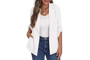 PrinStory Blazer Für Damen Verstellbare Ärmel Longblazer Geschäft Büro Blazer Anzug Sportlich Jack Trenchcoat