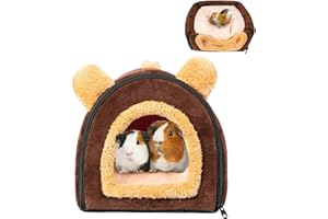 Pantula Warm Guinea Pig Bed House in Winter - Cave Cozy Hamster Rabbit Bed with Removable Pad, Large Hideout for Guinea Pig Ferret Hedgehog Chinchilla (Coffee)