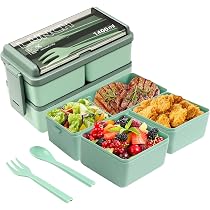 1,4 L Lunchbox Mit 3 Fächern – Auslaufsicher, BPA-frei, Mit Gabel & Löffel, Für Arbeit, Schule, Camping & Reisen (Grün)