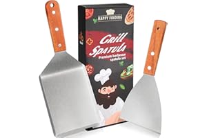 HAPPY FINDING Grillspachtel holzgriff Grillbestecksets Edelstahl Grill Zubehör für Profi BBQ Zubehör Smash Burger