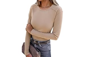 Wayleb Camiseta de Manga Larga para Mujer Cuello Redondo Blusa Color Sólido Elegante Tops Camiseta Básica Ropa de Otoño Invierno S-XXL