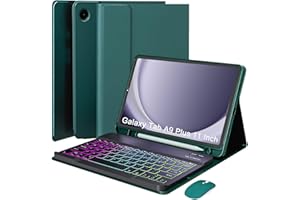 VLEAQC Keyboard Case for Samsung Galaxy Tab A9+/A9 Plus 11 Inch 2023 (SM-X210/X216/X218), Detachable Color Backlit Bluetooth Keyboard and Mouse, Slim Lightweight Stand Cover with Pen Holder,Green