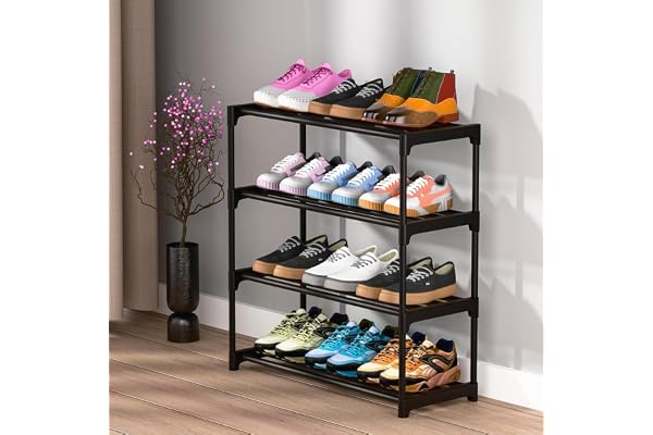 ELINDOR Shoe Rack 4 Tier with Shelf, Folding ShoeRack for Bedroom, Living Room, Entryway, ShoeRack, Shoe Rack with Shelf Portable Folding Shoe Stand for Shoes, Slippers & Footwear Storage