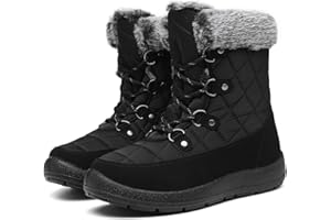 Bella Bays Snow Boots Women Waterproof Non Slip Fur Lined Warm Ladies Winter Ankle Boots Thermal Outdoor Walking Shoes Lace Up Zipper Black/Grey/Red/Blue UK 3-9