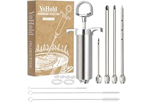 YoHold Seringue à marinade, Seringue Alimentaire, Injection de Marinade, injecteur de Viande avec 4 marinad Aiguilles pour BBQ Grill, Viande, fumoir de Boeuf ; 2 onces, Manuel d'utilisation Papier