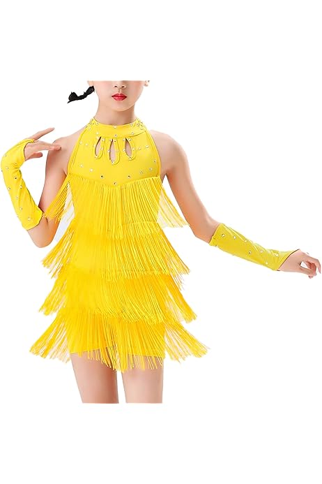 Body Danza Bambina Con Nappe E Paillettes | Leotard Per Latino, Jazz, Salsa | Taglie 6-16 Anni - Foto 10