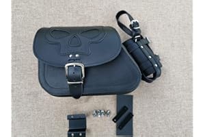 Sac de selle Sporty Skull noir + support Orletanos compatible avec Harley Davidson Sportster Sporty Iron Forty Eight Superlow XL en cuir