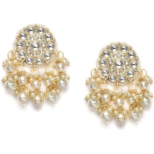 Zaveri Pearls Gold Tone Kundan & Pearls Wedding Collection Dangle Earring For Women-ZPFK10097
