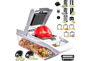 SGAONSN Cortador de Verduras Multifunción, Mandolina de Cocina 22 en 1, Cortador de Verduras Manual, Cortador de Verduras en Cubos Cebolla Zanahoria Pepino Tomates - Rallador de Verduras y Queso