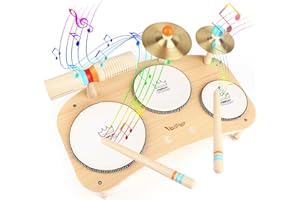 Vanplay Zabawka drewniana perkusja dla dzieci, bęben 8 w 1, instrumenty muzyczne, zabawka dla dzieci od 3, 4, 5 lat, dla chłopców i dziewczynek, zabawka Montessori