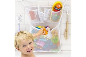 Meet-shop Baño de Almacenamiento de Juguetes,Red de Almacenamiento para la Bañera Organizador de Juguetes de los Niños Bolsa Organizadora Baño Organizador Juguetes Baño con 2 Ventosas(Blanco)