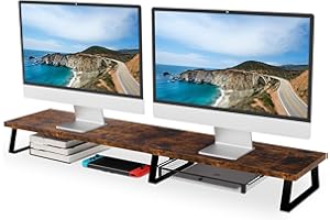 Aothia Supporto per monitor di grandi dimensioni con cassetto, supporto per doppio monitor in legno, ergonomico