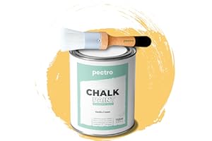 PECTRO Chalk Paint Vernice a Gesso 750ml + Pennello Tondo in Legno Pack - Pittura per Mobili Senza Carteggiare - Chalk Paint Bianco e Colori per legno Efetto Polvere (Crema Vaniglia)