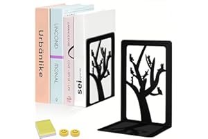 Qualsen 1 Pare Sujeta Libros， Estantería de Metal-Bookends Negros，Sujetalibros con Gato en el Arbol，Sujetalibros Decorativos Libros Estanteria el Hogar, la Oficina, la Biblioteca, Escuela