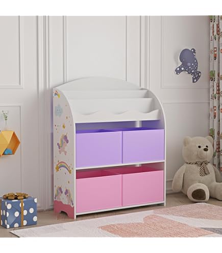 en.casa] Kinderrek Muxía met 9 opbergdozen speelgoedkast Koala motief wit grijs blauw kinderkamer