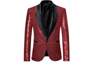 Gefomuofe Blazer de lentejuelas para hombre, moderno, corte regular, chaqueta de traje para hombre, para fiestas, bailes, bodas, esmoquin