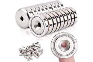 DGDUBRB Pack of 18 Strong Magnets with Hole, 28 kg + Pull Force 25 mm Large Neodymium Magnets Extra Strong, Round Magnets Strong for Screwing on, Round Magnet for Attaching and Holding Tools