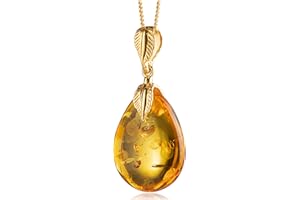Amber by Mazukna - Eleganter Bernstein Schmuck, großer Anhänger für Damen, vergoldete Sterlingsilberkette, Damen Halskette, Bernsteinkette