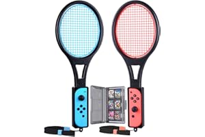 Tendak Racchetta da tennis per Nintendo Switch Mario Tennis Aces Giochi Racchetta Tennis per Joy-Con Controller con Custodia per carte di gioco 12 in 1 (2 Pezzi, Blu e Rosso)