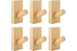 YAOSHENGUP 6PCS Wooden Hooks, Wooden Coat Hooks, self Adhesive Coat Hooks, for Living Room, Hallway, Kitchen, Bathroom