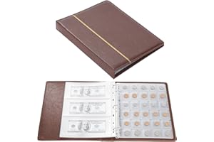 Fippy Album do kolekcjonowania monet, skórzany album do przechowywania monet, uchwyt na monety, do kolekcjonowania monet, pieczątek papierowych, pieczątek (brązowy)