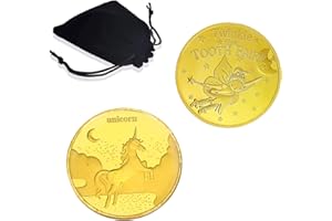Catelves Wróżka Zębowa Monety Jednorożec Zębowa Wróżka Prezenty, 2 szt. Wróżka Zębowa Złote Monety z Kieszonkami Do Przechowywania, Złote Monety Dzieci, Wróżka Zębowa Prezent dla chłopca, Zębowa