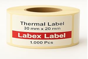 ‎LABEX LABEL Labex Label - 30x20 mm Thermoetiketten Rolle – 1000 Selbstklebende Barcode-Etiketten für Thermodrucker, Rollenetiketten für Zebra, Godex, TSC