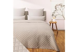 ‎BLUMTAL Blumtal Oeko-TEX-Zertifizierter Tagesdecke 220x240 cm - Geeignet für 140x200/160x200/180x200 Bettgrößen - Überwurf für Sofa - Beige