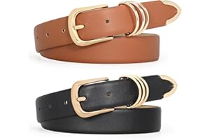 LEACOOLKEY 2 sztuki damskich pasków skórzanych do dżinsów, spodni, sukienek, złotej klamry, damski pasek skórzany