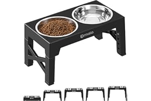 Ormalla Hundenapf Erhöht, 5 Höhenverstellbare Erhöhter Hundenäpf Mit 2 Edelstahl-Schüsseln Für Große, Mittelgroße Und Kleine Hunde Und Haustiere – Schwarz