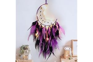 Hongyans Attrape de Rêves LED, Faite Main Capteur de Rêves en Plumes Lumineux Dream Catcher pour Chambre Maison Décoration Tenture Murale Mobile Decoratif Filles Enfants Cadeau