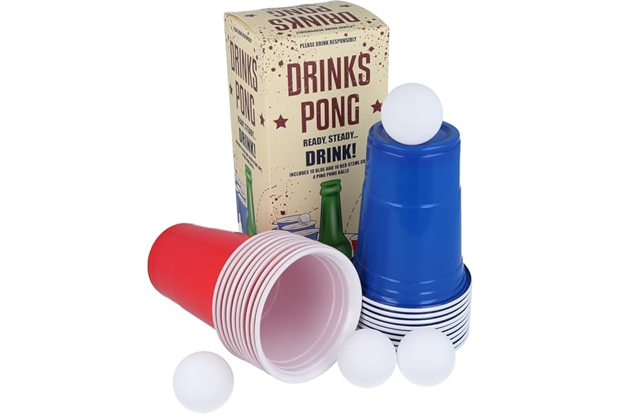 HENBRANDT Beer Pong Game Set 24-Piece Set 16oz Blue and Red Plastic Cups Pong Game Bar Games for Students Birthday Parties Hen Party Stag Do Summer Fun Drinking Game Games for Adults