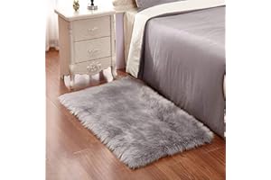YDFYX Faux Pelliccia di Agnello di Pecora Tappeto,Pelliccia Sintetica Tappeto Vello di Pecora, per Soggiorno, Lunga Pelliccia Morbida, soffice, Tappetino per Il Letto, Divano (Grigio, 60 x 90cm)
