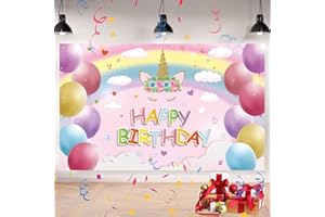 OSDUE Happy Birthday Banners Decoration Background, Unicon Birthday Banners for Girls, Birthday Party Decorations Backdrop, Essential Decoration for Birthday Party
