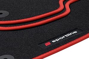 teileplus24 PV102 Alfombras de Goma Sportline Design para Audi A4 8E B6 B7 2001-2008, Bordes:Rojo
