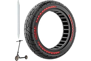 ‎OUXI OUXI 10 x 2.125 Off Road Tyres for Electric Scooter Ninebot F20/F30/F40/F65, 10 Inch Solid Rubber Tyres for Front and Solid Rubber Tyres for Electric Scooter Tubeless (Red, 1 Piece)