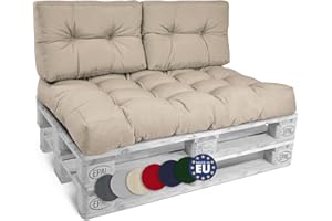 Beautissu Set de 3 Coussin Palette Style – 1x Coussin d'assise 120x80 cm & 2X Coussin Dossier canapé 60x40 cm Coussin Lounge Extérieur & Intérieur pour Salon Lounge Jardin Outdoor – Nature