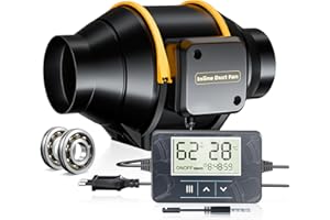 QiCrafe Ventola Aspirazione 100mm, 360 m³/h Ventilatore Estrazione con Regolatore di Temperatura e Umidità, Aspiratore Ventilazione per Tenda di Crescita, Idroponica da Serra, Garage, Seminterrato